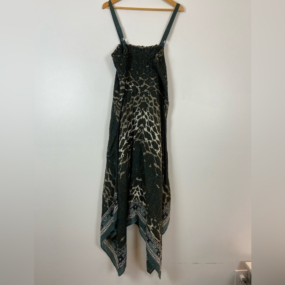 Soft Surroundings Green and Cream Maxi Dress with Handkerchief Hem - Picture 4 of 7